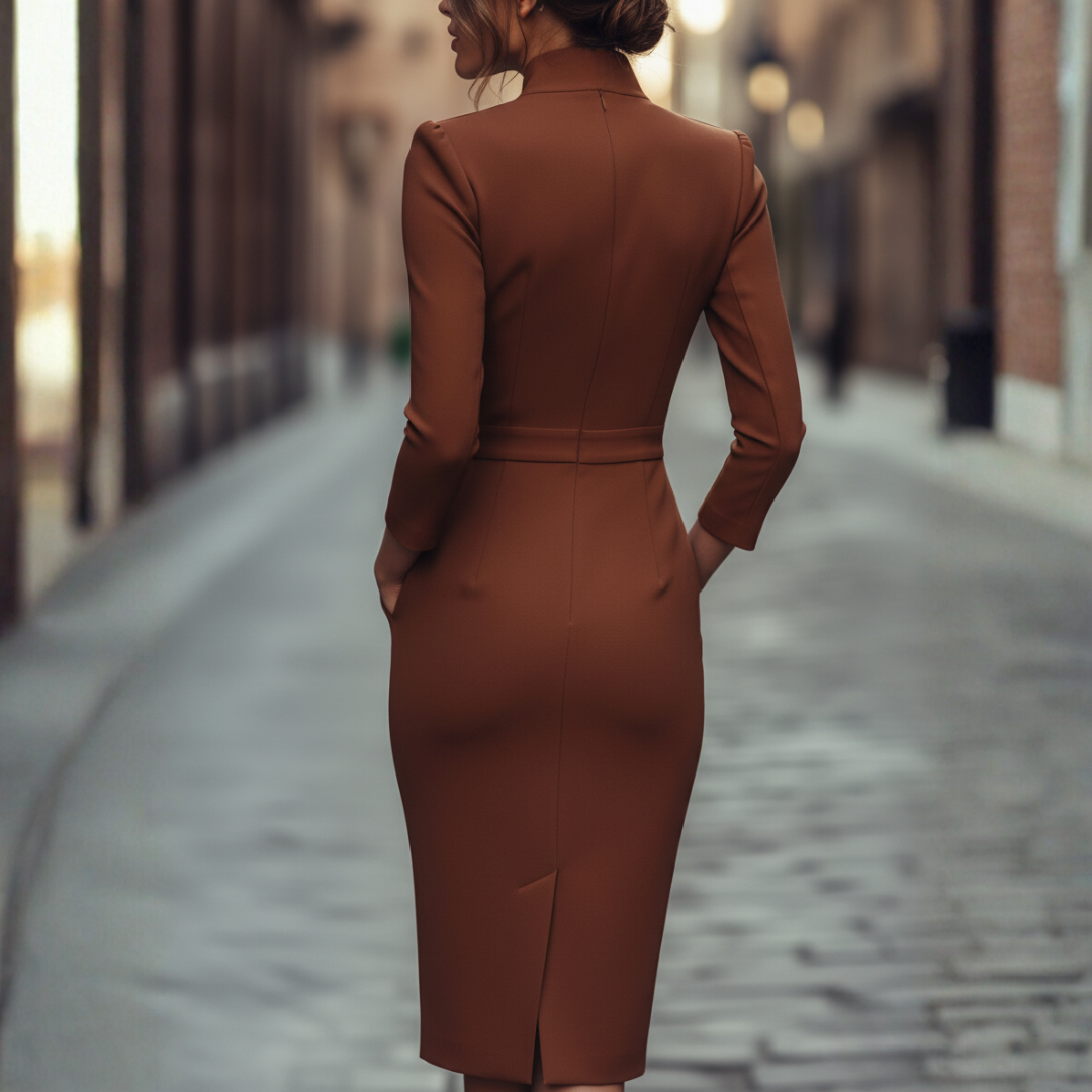 Lila - Damen Etuikleid mit Gürtel und elegantem Design