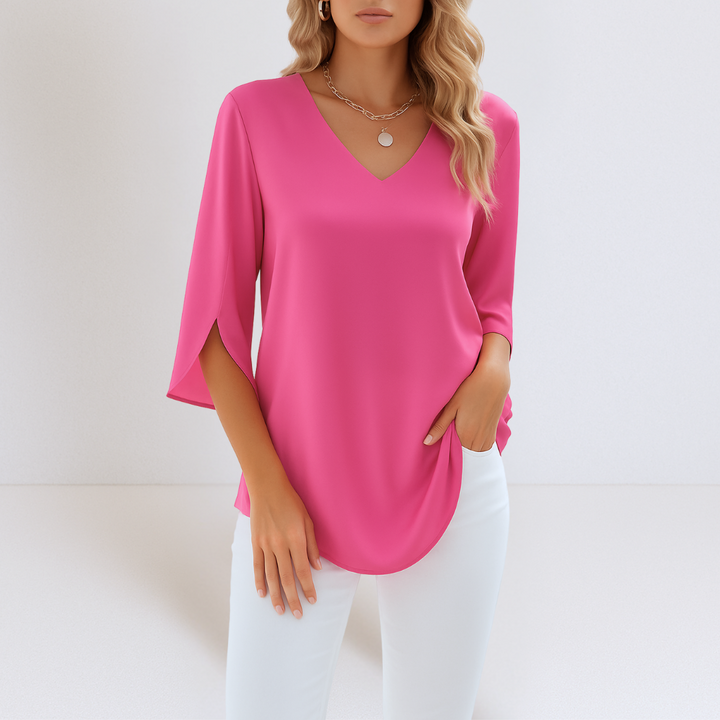 SOPHIE - Elegante Bluse mit V-Ausschnitt und Schlitzärmeln
