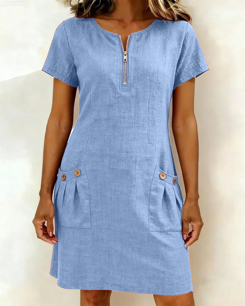 Lina Baumwoll-Leinen-Kleid für Damen – Vorderansicht