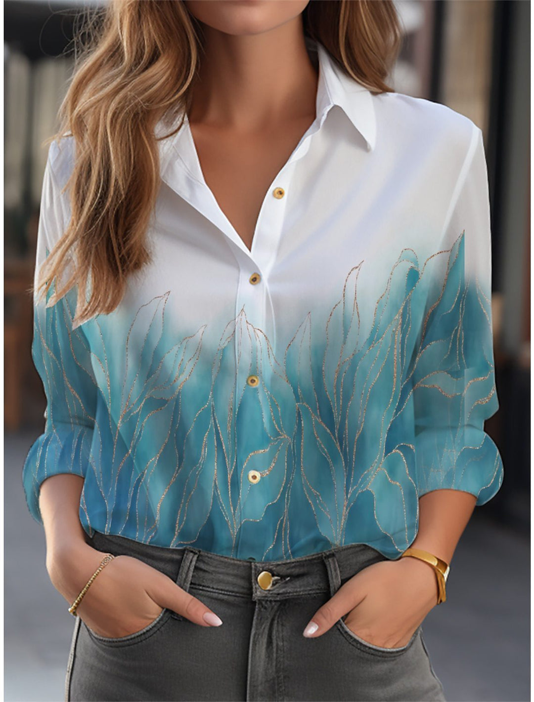 Inge - Damen Hemdbluse mit Blumenprint und Knopfleiste