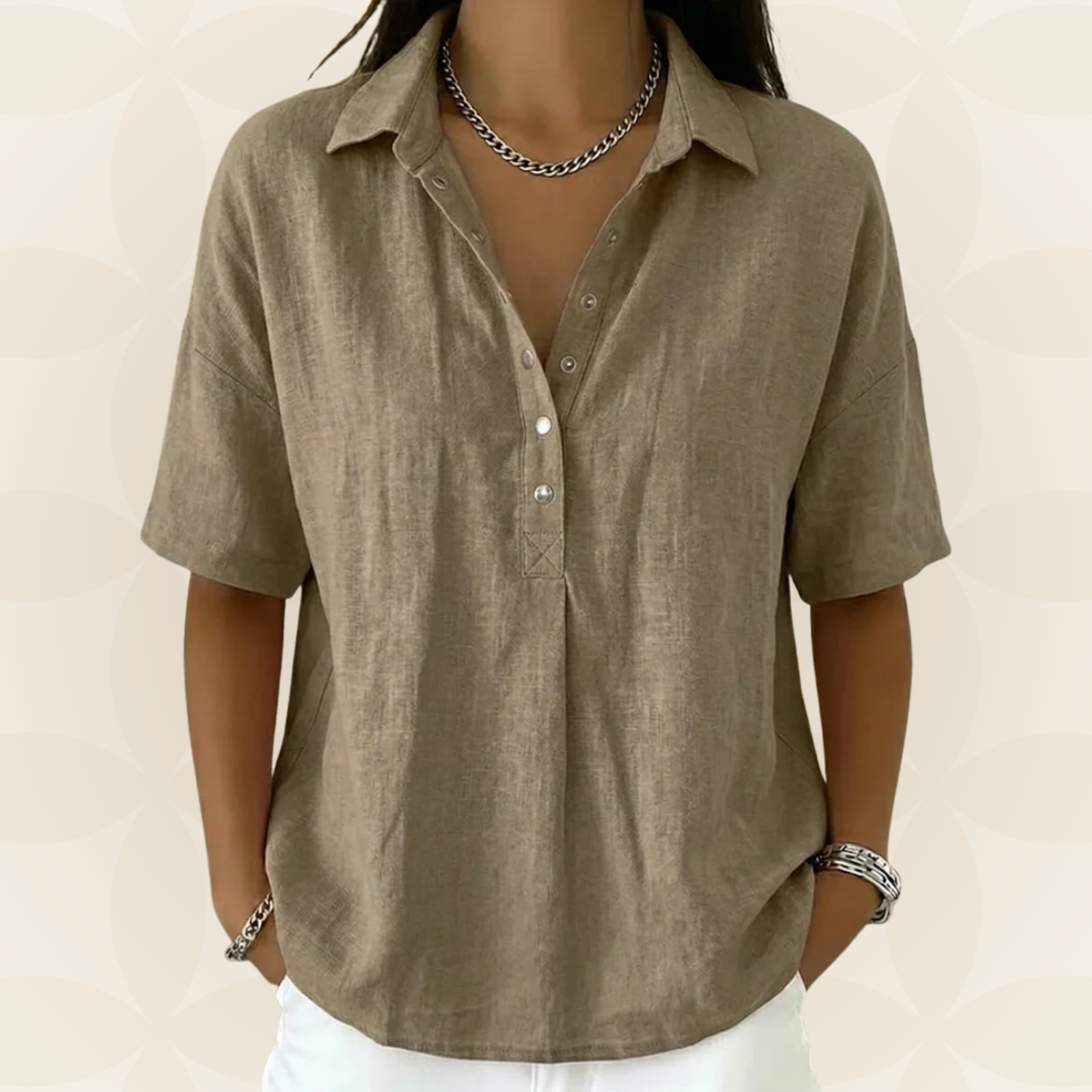 Corinne — Bluse mit Kragen und Knopfdetail