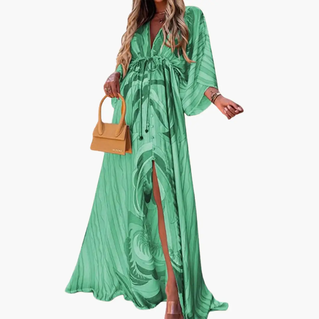 Farbiger Sommerkleid - Damen Maxikleid mit Blumenmuster