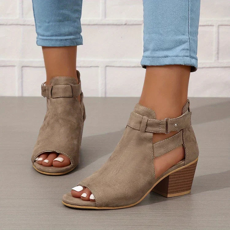 Damen Sandalen - Absatzsandale mit Offener Zehe und Schnalle