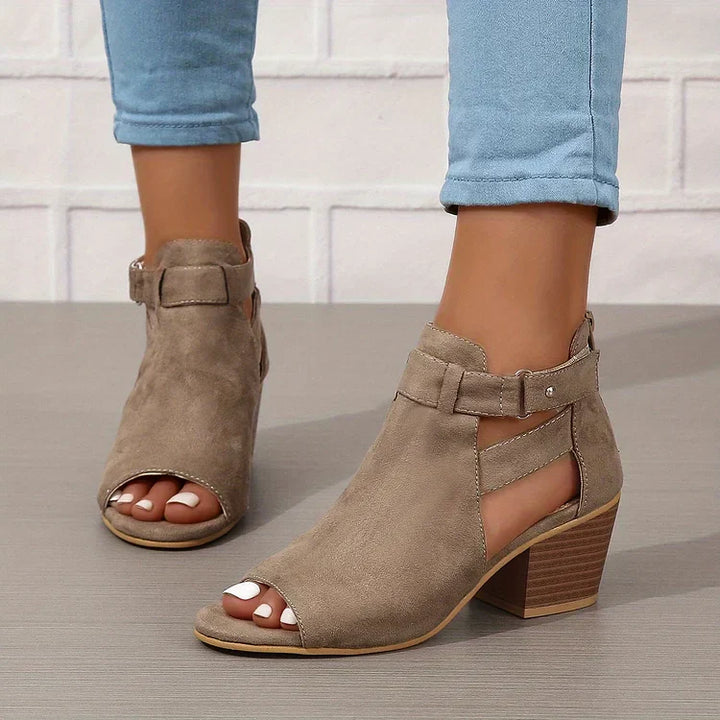 Damen Sandalen - Absatzsandale mit Offener Zehe und Schnalle