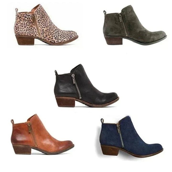 Stiefeletten | Blockabsatz | Niedriger Absatz | Lederstiefel | Damenschuhe