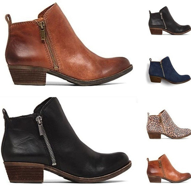 Stiefeletten | Blockabsatz | Niedriger Absatz | Lederstiefel | Damenschuhe