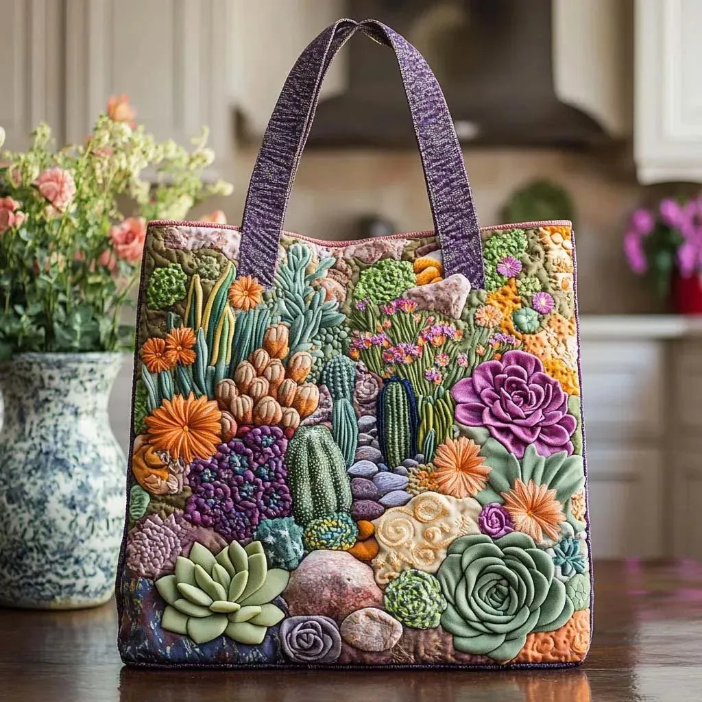 Gesteppte Tote Bag mit Motiv Sukkulenten-Garten von Maria Zürich