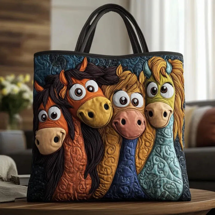 Gesteppte Tote Bag mit Motiv Verspielte Ponys von Maria Zürich