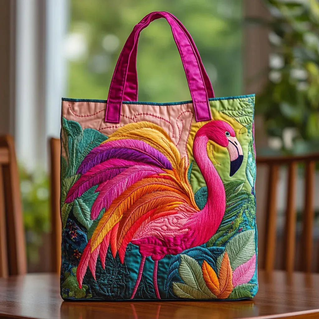 Gesteppte Tote Bag mit Motiv Regenbogen-Flamingo von Maria Zürich