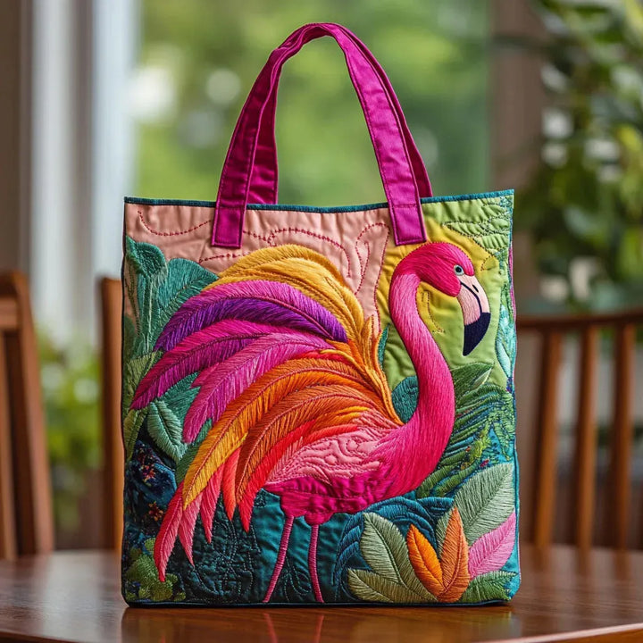 Gesteppte Tote Bag mit Motiv Regenbogen-Flamingo von Maria Zürich