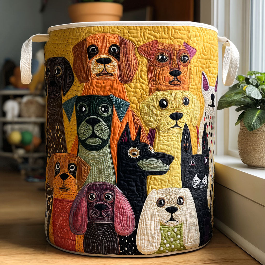 Gesteppter Wäschekorb Hundezauber mit Motiv Dackel und Dobermann von Maria Zürich