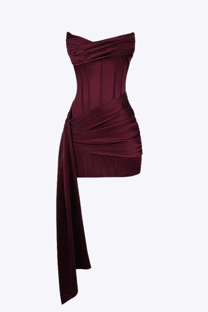 BROOKLYN - Strapless Satin-Corsage-Minikleid mit drapiertem Schärpen-Detail