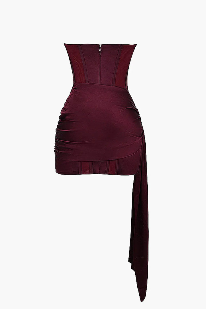 BROOKLYN - Strapless Satin-Corsage-Minikleid mit drapiertem Schärpen-Detail