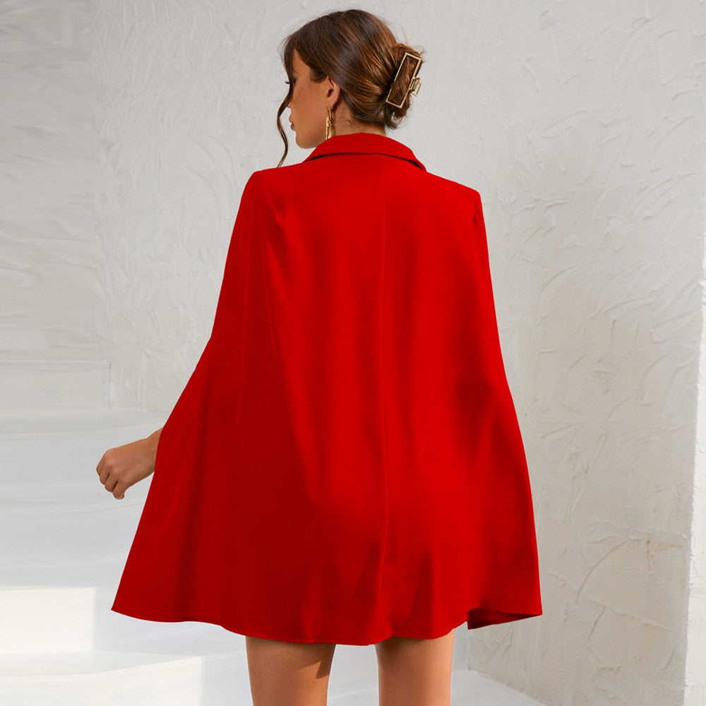 Damen Cape-Blazer-Minikleid mit Goldknöpfen