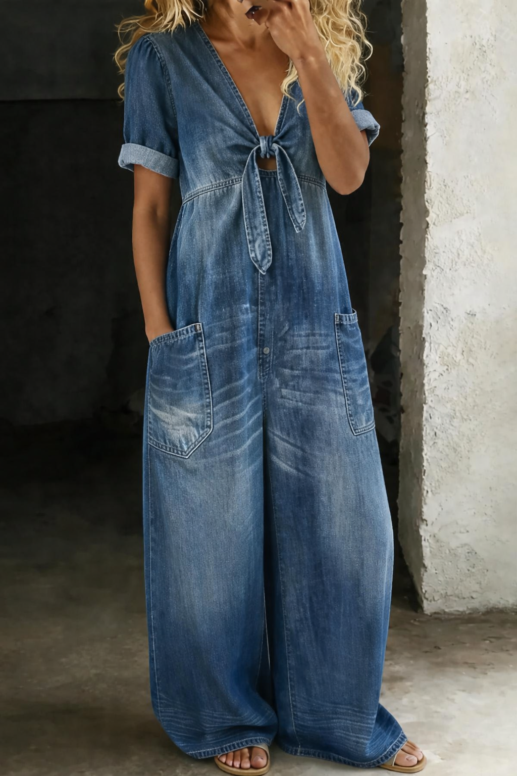 Maya Kurzer Jumpsuit mit V-Ausschnitt von Maria Zürich — Vorderansicht