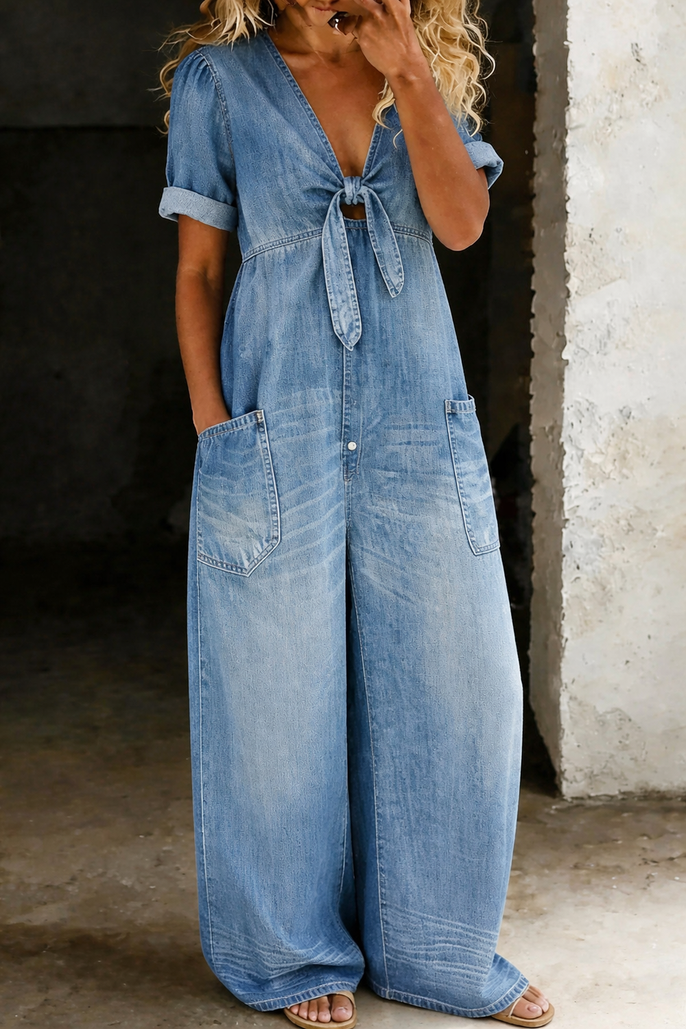 Maya Kurzer Jumpsuit mit V-Ausschnitt von Maria Zürich — Seitenansicht