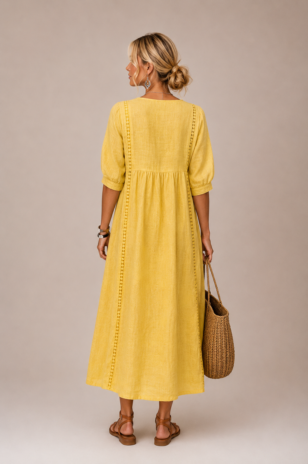 Elena - Luftige Leinen Midi Kleid