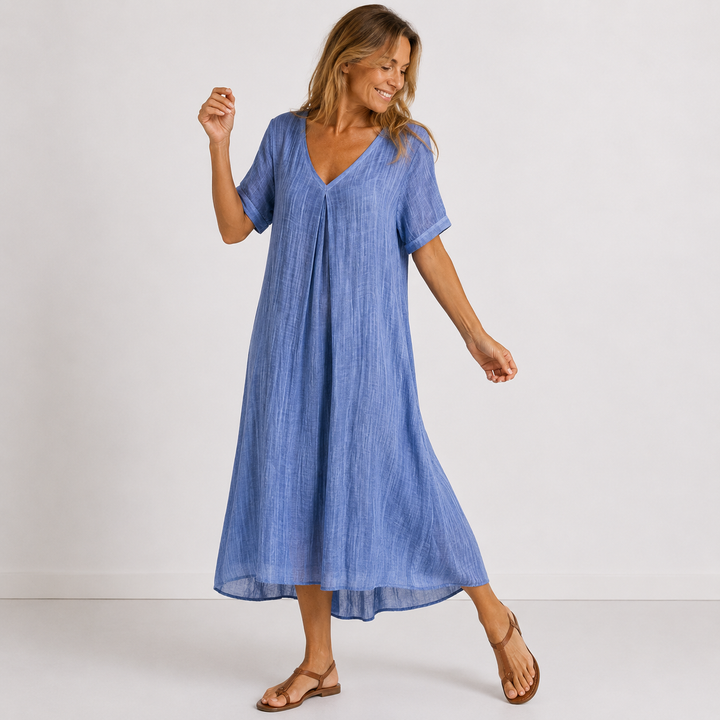 Violette fliessendes Leinen-Maxikleid für Damen elegant kombiniert