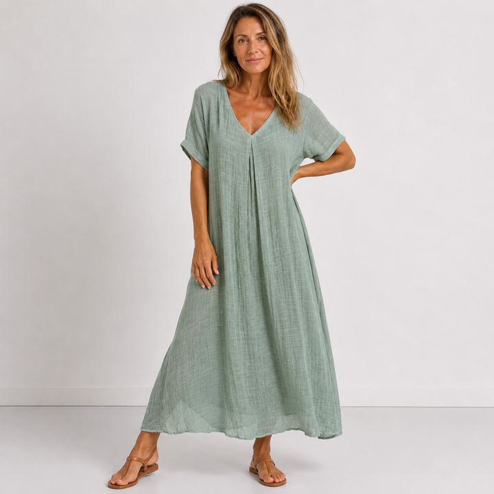 Violette fliessendes Leinen-Maxikleid für Damen – Vorderansicht