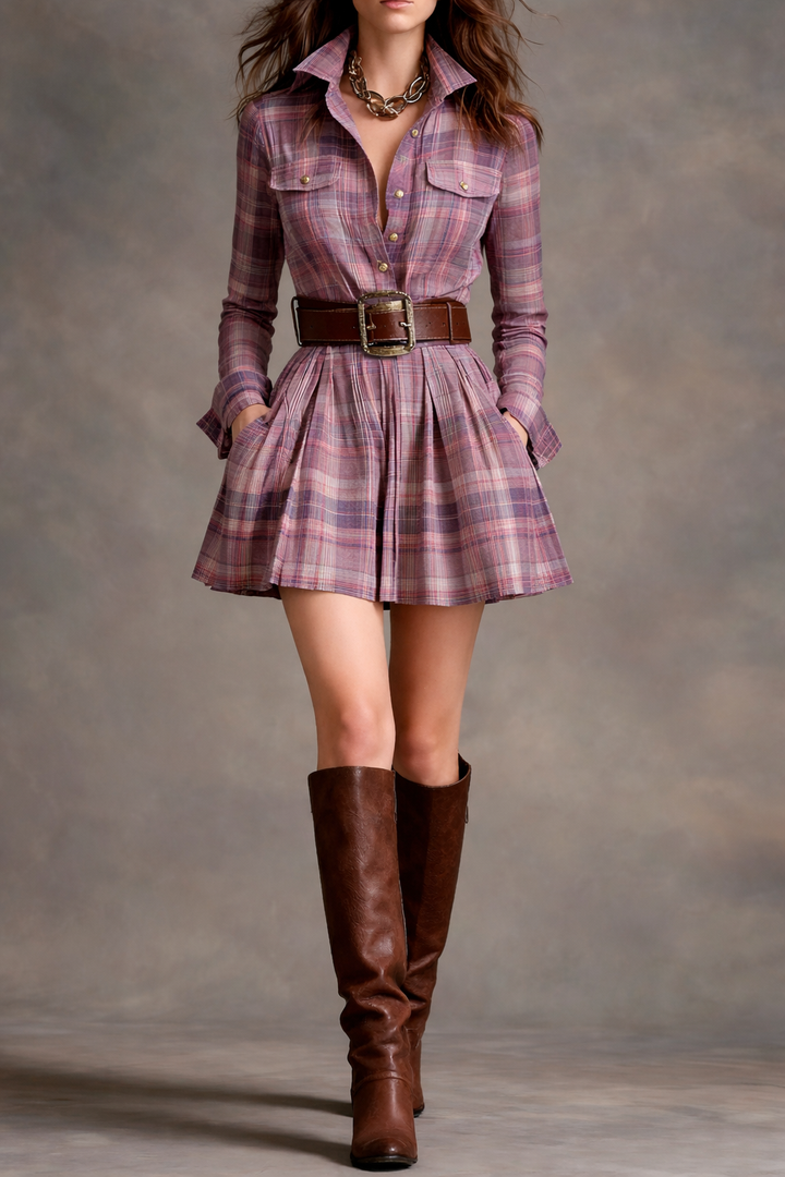 Vera - Damen Minikleid mit Gürtel und Vintage-Stil