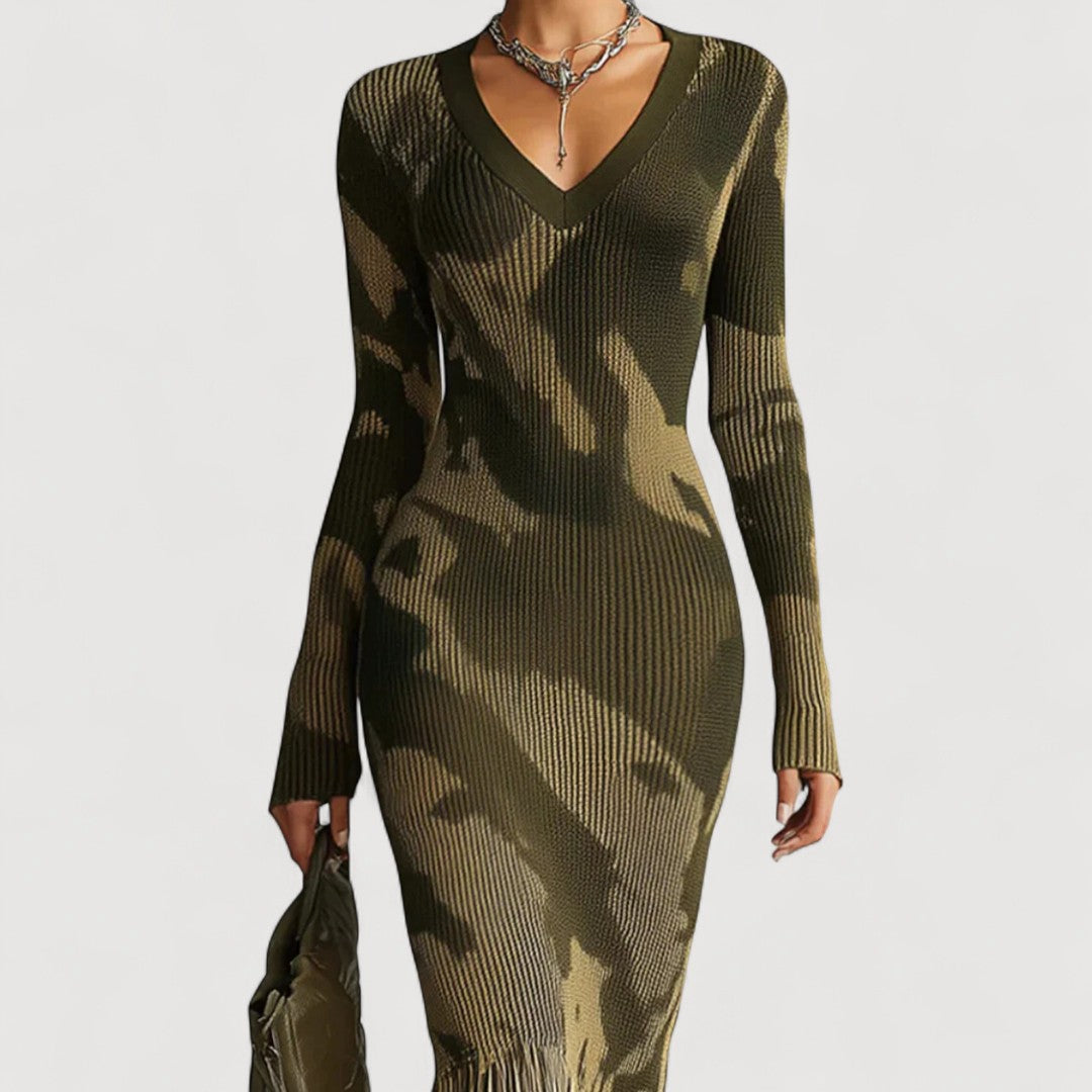 Shanice - Damen V-Ausschnitt Midi-Kleid