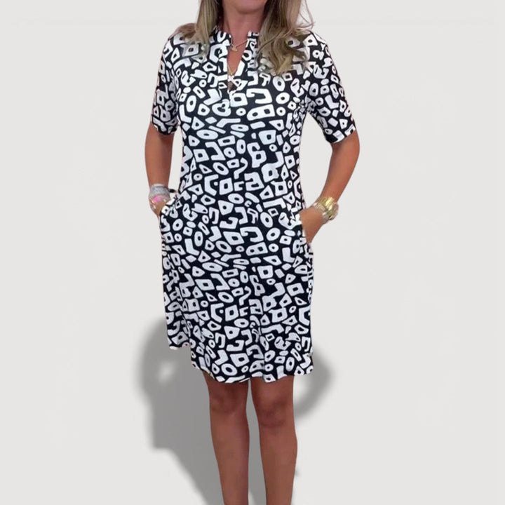 Aaliyah - Damen Midi-Kleid mit Taschen und Ausschnitt