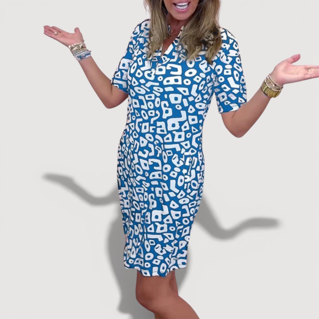 Aaliyah - Damen Midi-Kleid mit Taschen und Ausschnitt