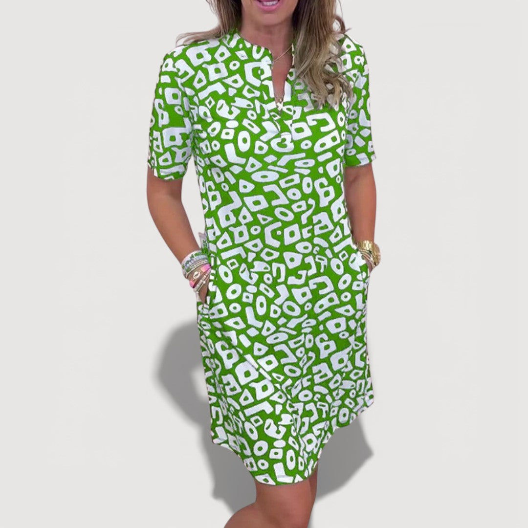 Aaliyah - Damen Midi-Kleid mit Taschen und Ausschnitt