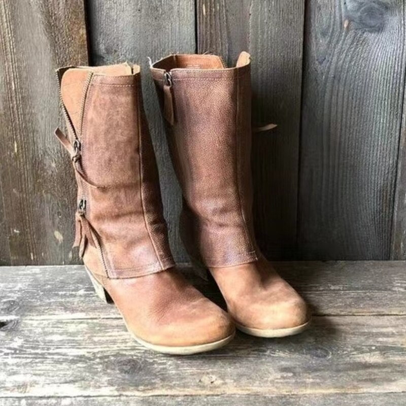Cowgirl-Stiefel - Cowboy-Stiefel mit Mid-Calf-Verschluss und mittelhohem Absatz für Frauen