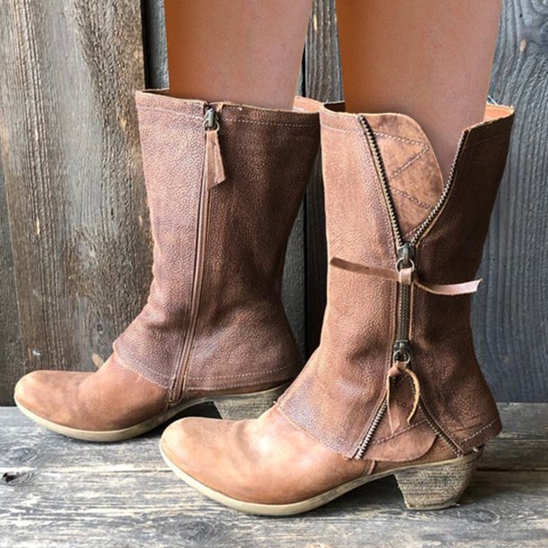 Cowgirl-Stiefel - Cowboy-Stiefel mit Mid-Calf-Verschluss und mittelhohem Absatz für Frauen