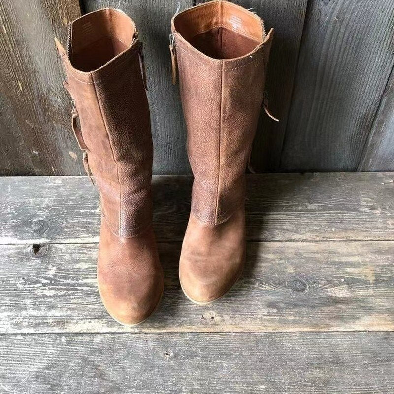 Cowgirl-Stiefel - Cowboy-Stiefel mit Mid-Calf-Verschluss und mittelhohem Absatz für Frauen