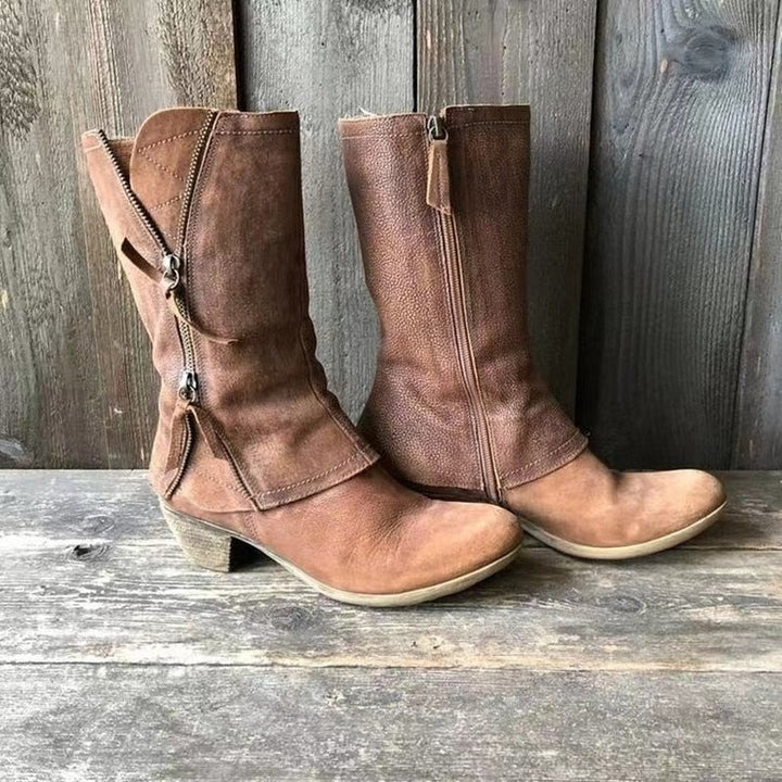 Cowgirl-Stiefel - Cowboy-Stiefel mit Mid-Calf-Verschluss und mittelhohem Absatz für Frauen