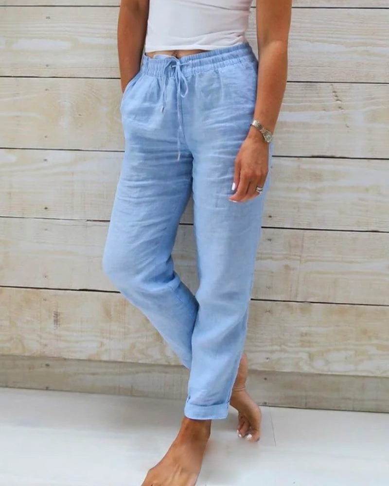 Hose Damen - Gerade Passform mit Elastischem Bund | Casual