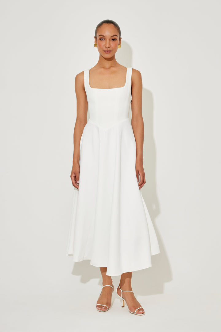 MILENA – Hochtailliertes ärmelloses Midi-Kleid mit quadratischem Ausschnitt