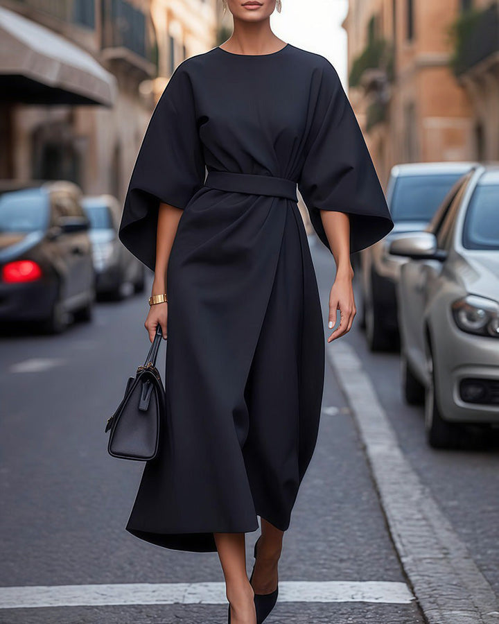 ELVIRA - Midi-Kleid mit Fledermausärmeln und tailliertem Wickeldetail