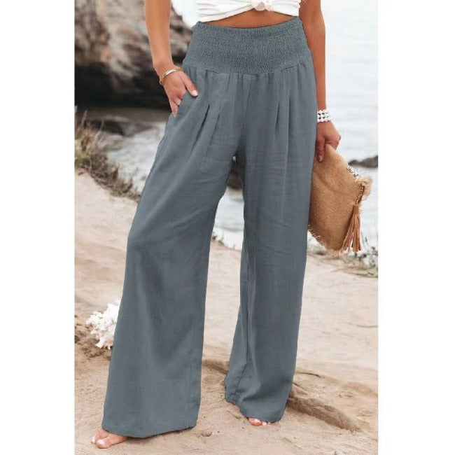 Linda - Frauenweite Leinen-Palazzo-Hosen mit Hoher Taille