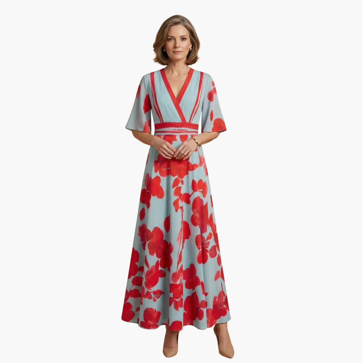 Blumenkleid mit V-Ausschnitt für Frauen Elegant & Lang