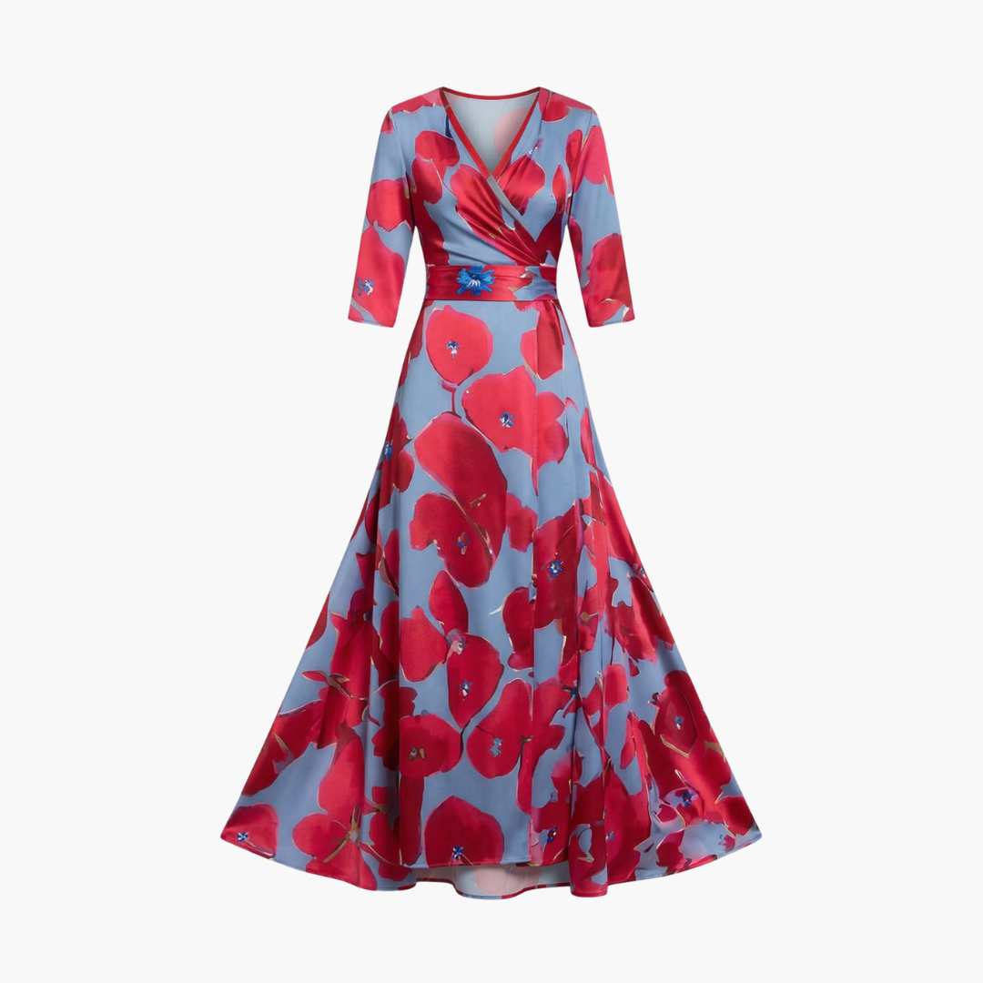 Blumenkleid mit V-Ausschnitt für Frauen Elegant & Lang