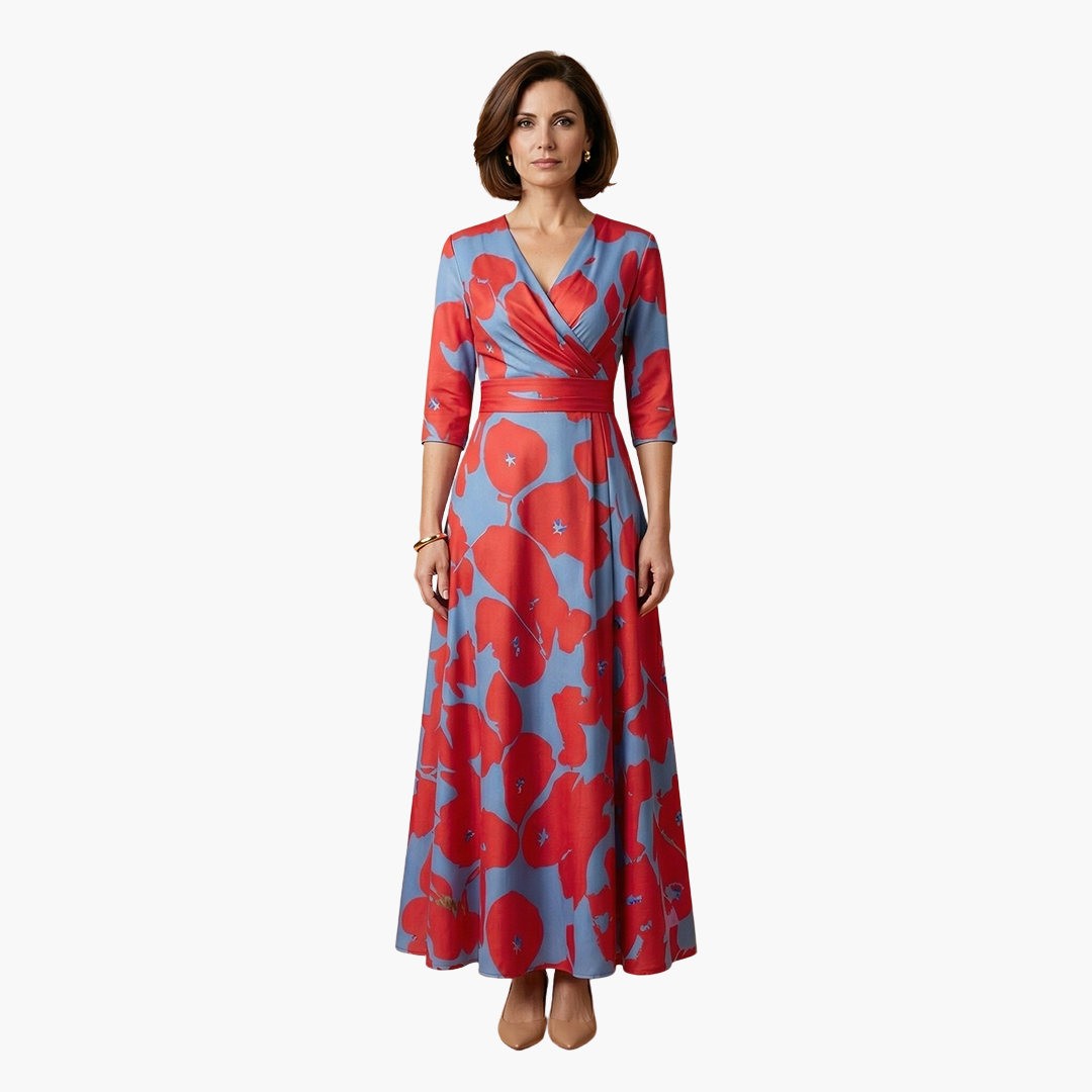 Blumenkleid mit V-Ausschnitt für Frauen Elegant & Lang