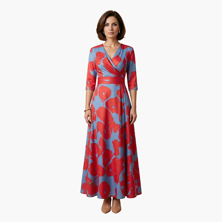 Blumenkleid mit V-Ausschnitt für Frauen Elegant & Lang