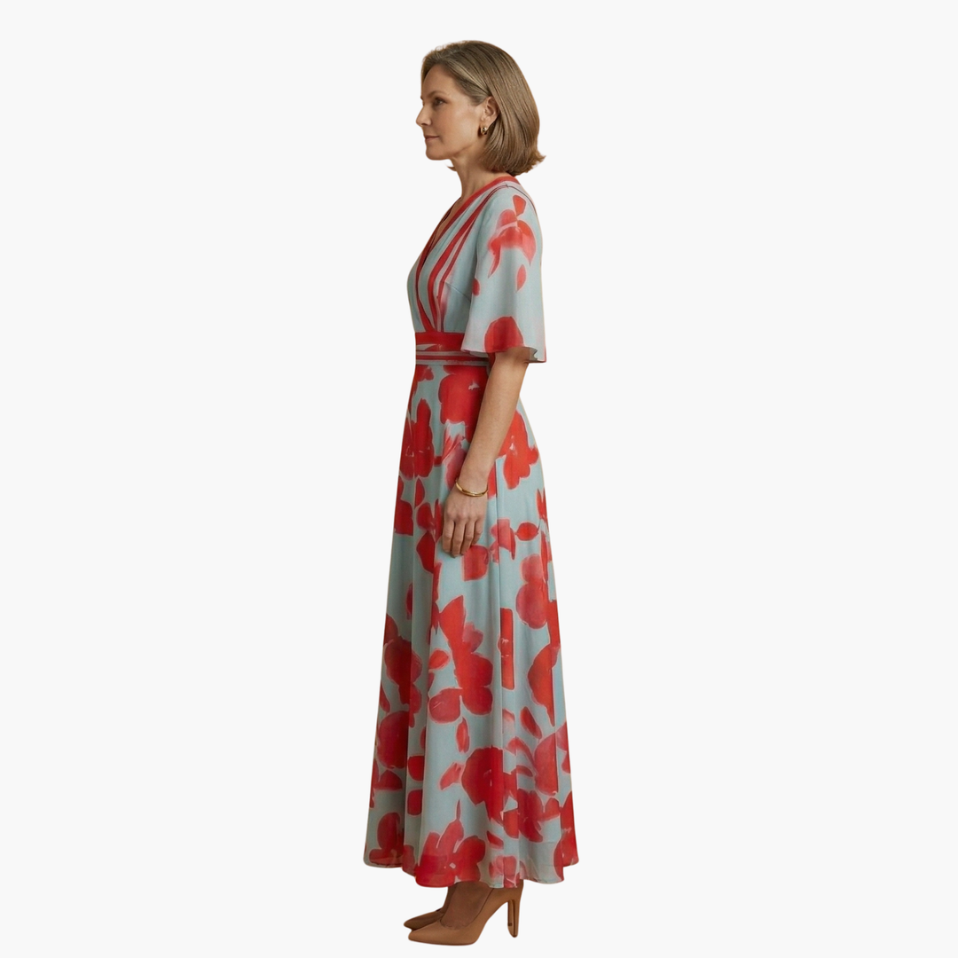 Blumenkleid mit V-Ausschnitt für Frauen Elegant & Lang