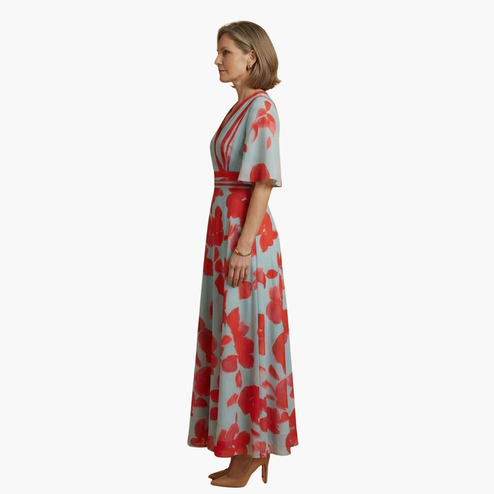 Blumenkleid mit V-Ausschnitt für Frauen Elegant & Lang