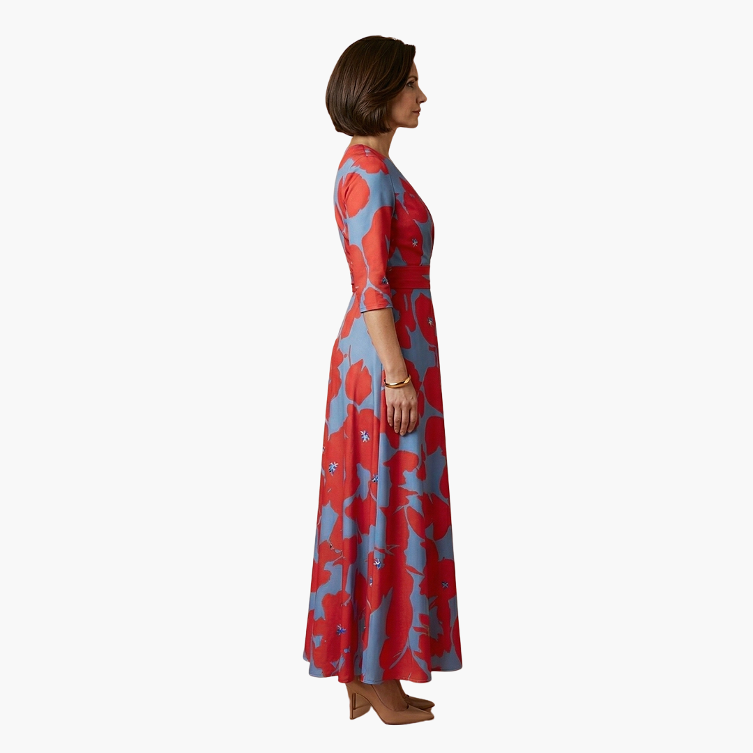 Blumenkleid mit V-Ausschnitt für Frauen Elegant & Lang