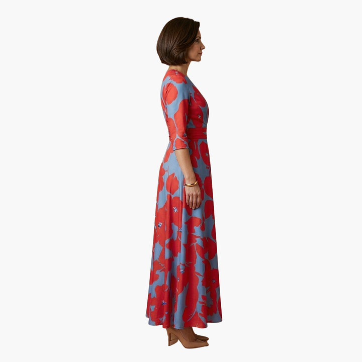 Blumenkleid mit V-Ausschnitt für Frauen Elegant & Lang