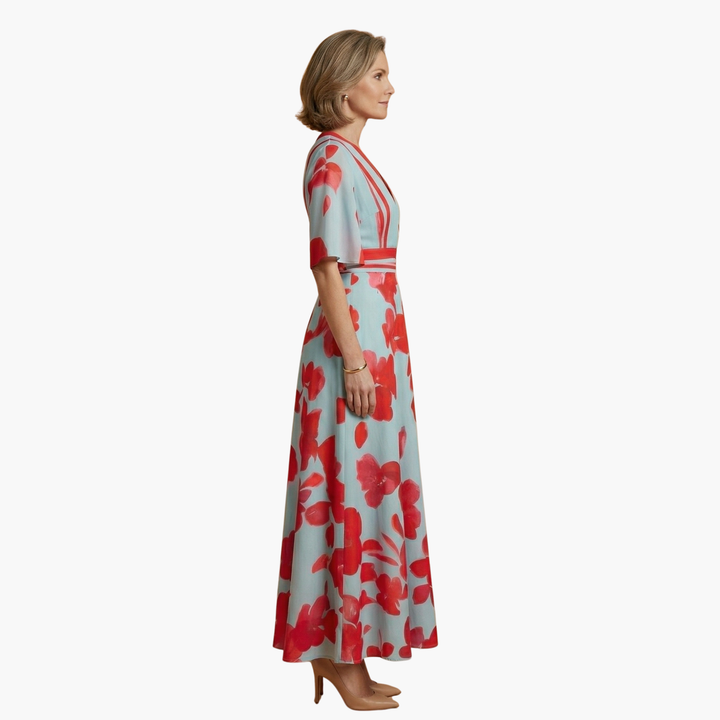 Blumenkleid mit V-Ausschnitt für Frauen Elegant & Lang