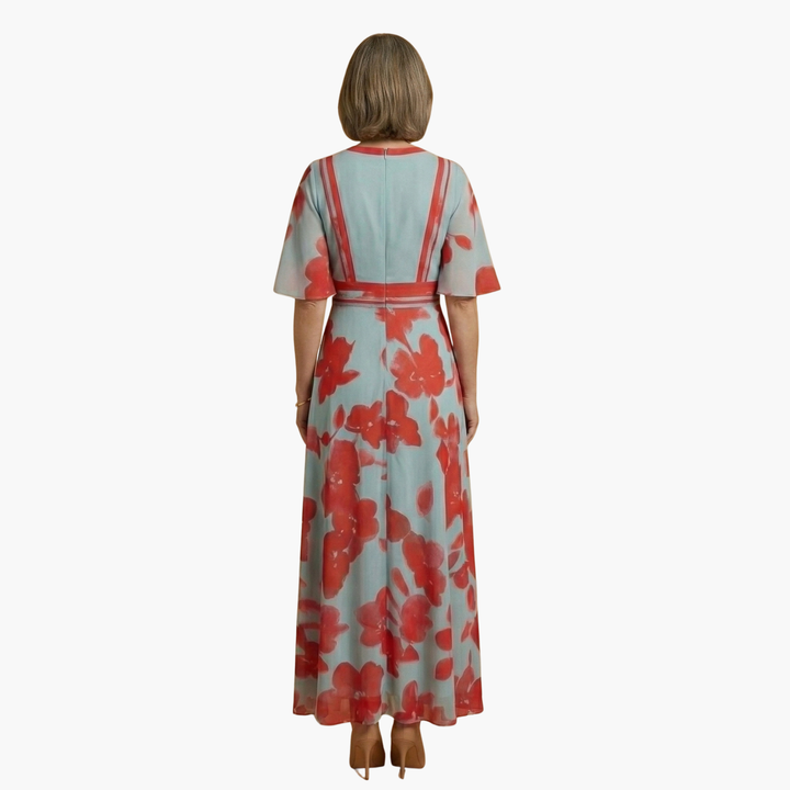 Blumenkleid mit V-Ausschnitt für Frauen Elegant & Lang
