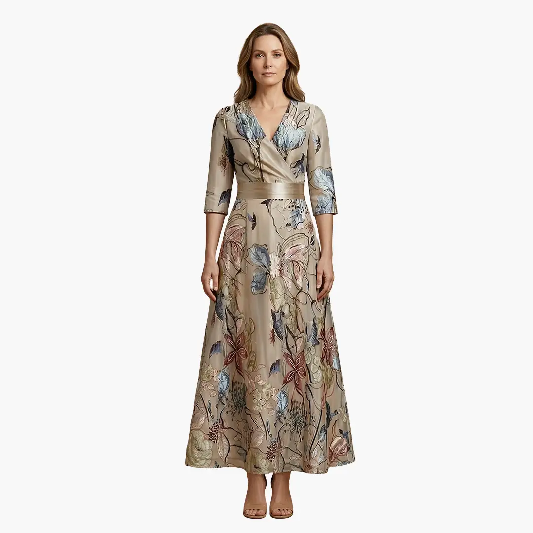 Blumenkleid mit V-Ausschnitt für Frauen Elegant & Lang