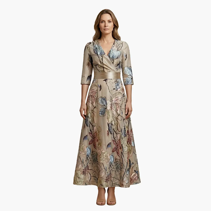 Blumenkleid mit V-Ausschnitt für Frauen Elegant & Lang