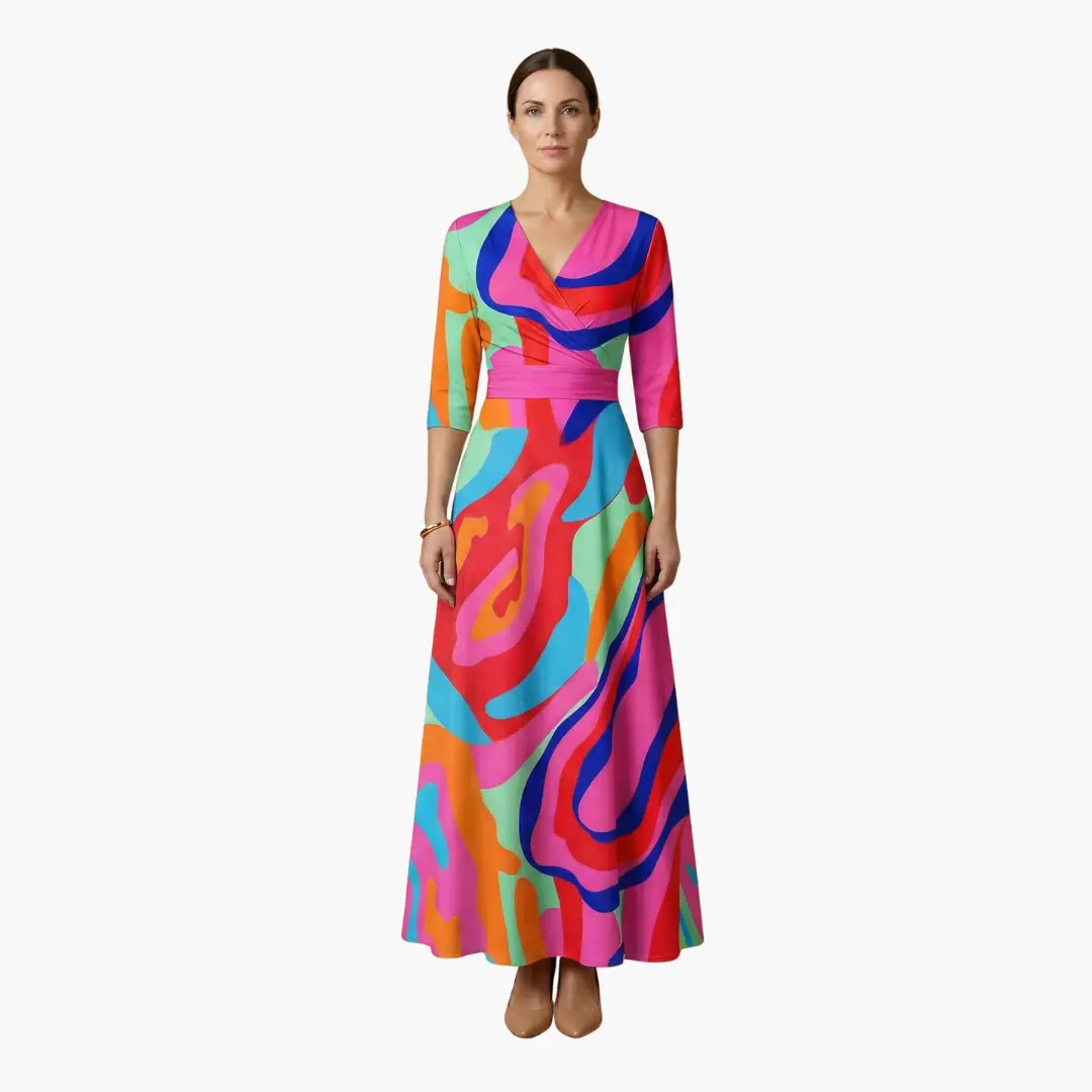 Blumenkleid mit V-Ausschnitt für Frauen Elegant & Lang
