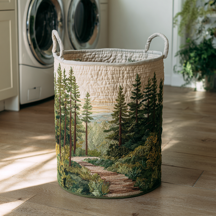 Gesteppter Wäschekorb Wald mit Motiv Waldlandschaft von Maria Zürich